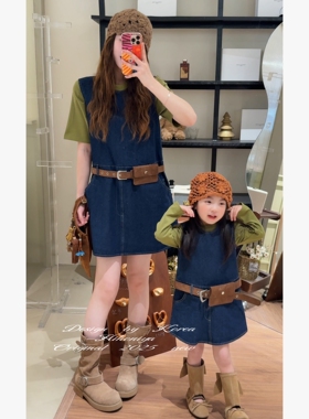 Spring韩国童装2025年秋季新款亲子文艺复古无袖背心裙女童连衣裙