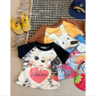亲子满印小狗凉感短袖 新款 女童套头T恤 2025年夏季 Spring韩国童装