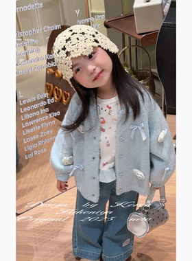 Spring韩国童装2025年秋季新款宝宝针织开衫外套女小童衬衫牛仔裤