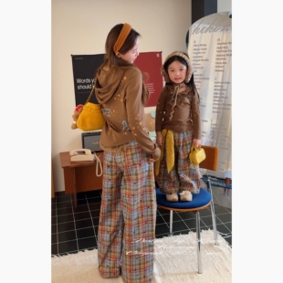 亲子星星格子复古上衣T恤女童休闲裤 新款 2025秋季 Spring韩国童装
