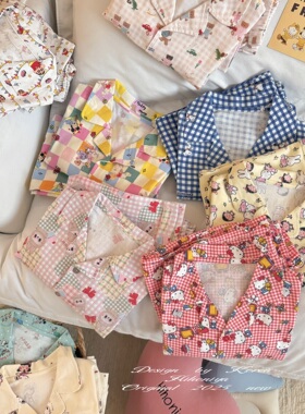 Spring韩国童装2025年秋季新款亲子卡通动漫纯棉家居服女小童睡衣