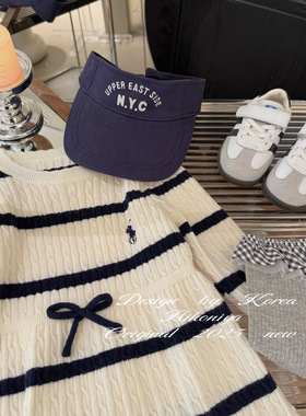 Spring韩国童装2025春夏季新款亲子条纹麻花韩版连衣裙女童透气裙