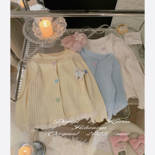 宝宝蕾丝韩版 新款 开衫 女童长袖 打底 Spring韩国童装 针织衫 2025春季