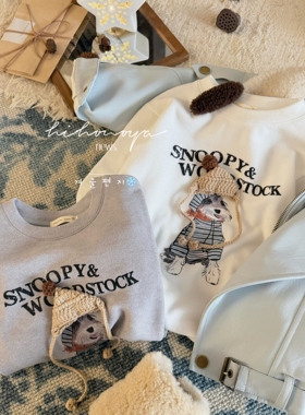 Spring韩国童装2025年冬季新款亲子编织戴帽小狗长袖T恤女童卫衣