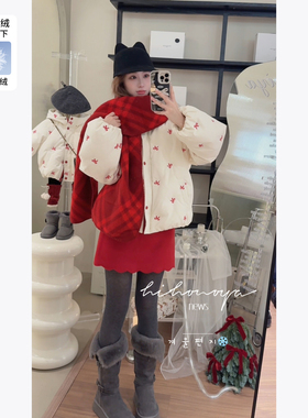 Spring韩国童装2025冬季新款亲子蝴蝶刺绣结甜美90羽绒服女童外套