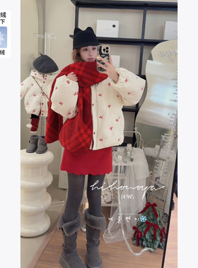 Spring韩国童装2025冬季新款亲子蝴蝶刺绣结甜美90羽绒服女童外套