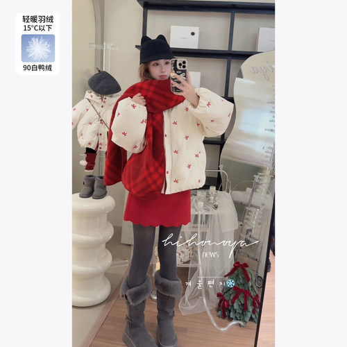 Spring韩国童装2025冬季新款亲子蝴蝶刺绣结甜美90羽绒服女童外套