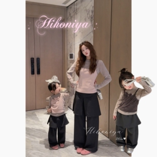 亲子真两件丝绒蝴蝶结套装 新款 女童两件套 2026春季 Spring韩国童装