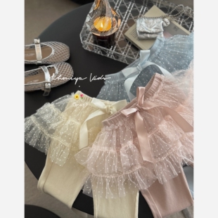 Spring韩国童装2026春季新款宝宝芭蕾风网纱屁帘打底裤女童休闲裤