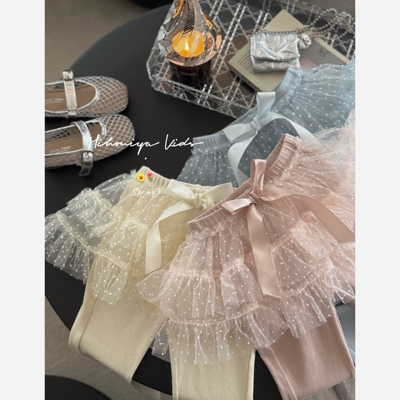 Spring韩国童装2026春季新款宝宝芭蕾风网纱屁帘打底裤女童休闲裤