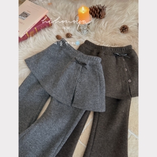 女童休闲裤 Spring韩国童装 亲子羊毛加绒屁帘喇叭裤 新款 2025年冬季