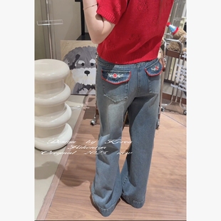 女童休闲裤 Spring韩国童装 亲子重工刺绣水洗牛仔裤 新款 2025年秋季