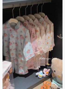 Spring韩国童装2026年春秋新款亲子卡通亲肤纯棉纱家居服女童睡衣