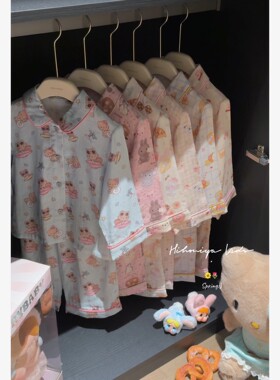 Spring韩国童装2026年春夏新款亲子卡通亲肤纯棉纱家居服女童睡衣