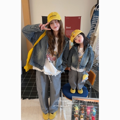 Spring韩国童装2025年秋季新款亲子连帽牛仔外套女童长袖夹克开衫