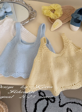 Spring韩国童装2025春季新款亲子纯色毛衣叠穿吊带背心女童针织衫