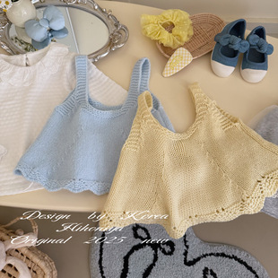 Spring韩国童装2025春季新款亲子纯色毛衣叠穿吊带背心女童针织衫