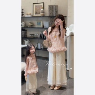 Spring韩国童装2026夏季新款九分裤亲子新中式马甲女童国风半身裙