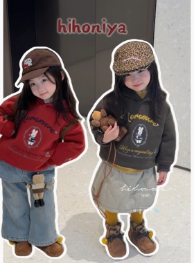 Spring韩国童装2025年冬季新款亲子刺绣小兔430g加绒卫衣女童外套