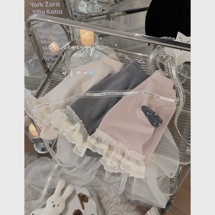 Spring韩国童装2025年冬季新款亲子中高领花边上衣女童内搭打底衫