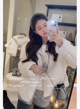 Spring韩国童装2024冬亲子羊羔毛菱格两面穿韩版外套女童保暖上衣