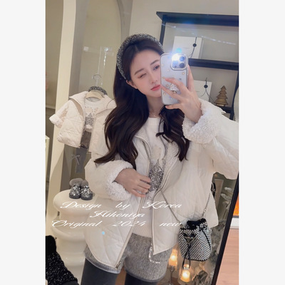 Spring韩国童装2024冬亲子羊羔毛菱格两面穿韩版外套女童保暖上衣