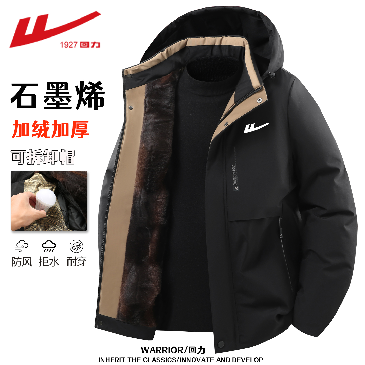 回力棉衣男秋冬季加绒派克服棉袄