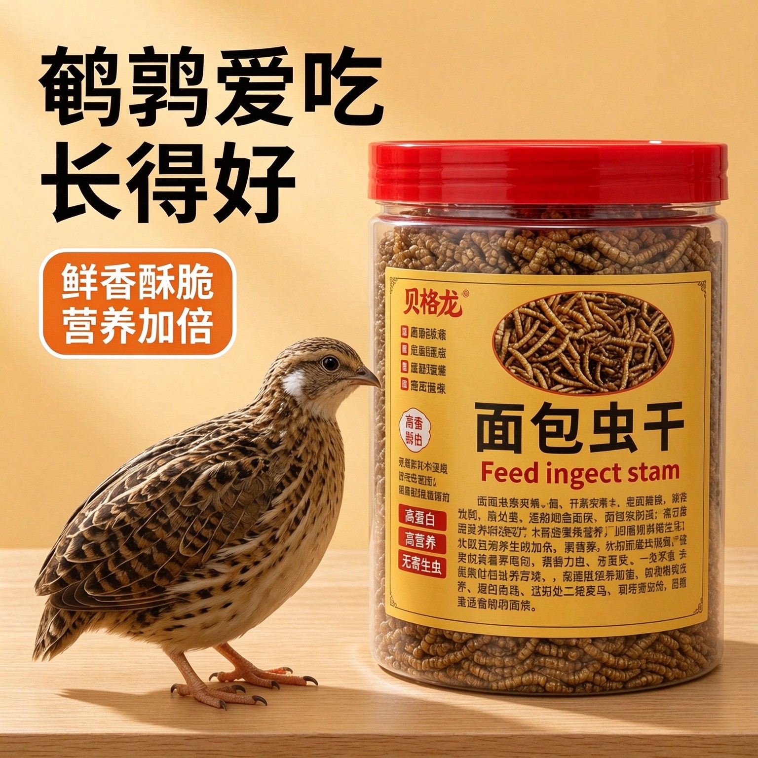 芦丁鸡鹌鹑专用面包虫干高蛋白营养饲料训练零食宠物观赏鸟食鹧鸪