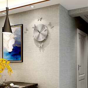 欧式3D金属简约时尚创意艺术餐厅客厅卧室石英静音装饰挂钟表蝴蝶