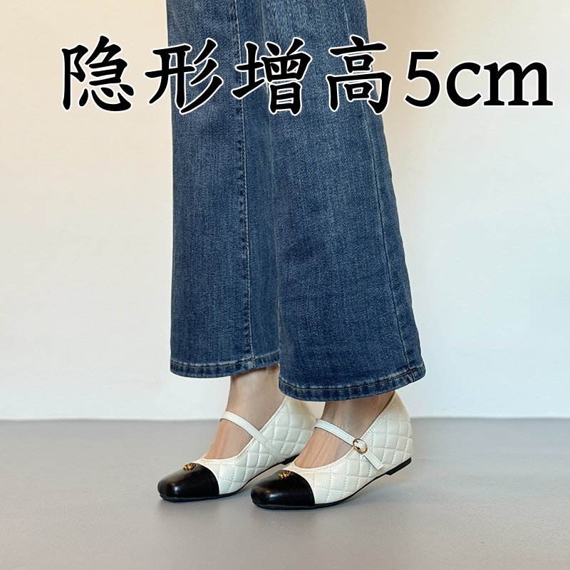 羊皮~小个子内增高玛丽珍单鞋女方头一字带山茶花平底浅口小皮鞋,女鞋,玛丽珍鞋,淘宝优惠券,粉丝福利购,淘宝优惠卷