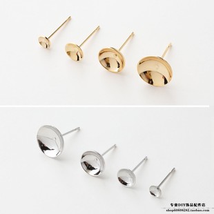 18K包金铜镀真金色基础配件圆珠凹面耳拖耳针diy 耳饰材料配件