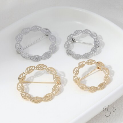 Color-Preserving Electroplated Hollow Olive Leaf Versatile Round Ring Brooch DIY Handmade Brooch Pin Material Accessories
