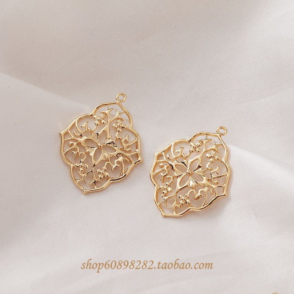 铜镀18k真金保色 菱形复古纹路吊坠diy手作材料配件