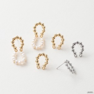 铜镀真金 保色14K包金 弧形豆豆耳钉银针diy双孔耳饰手作材料配件