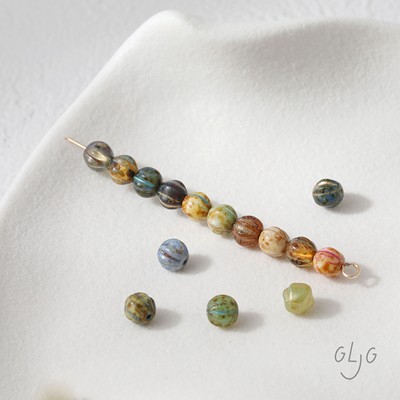 捷克进口珠毕加索琥珀色复古南瓜条纹圆珠diy手工串珠材料