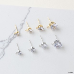 14k包金 银针圆形锆石耳钉带吊耳饰diy配件材料 铜镀真金