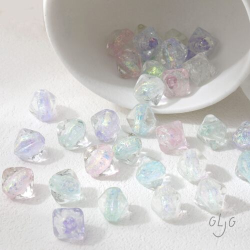 灯工琉璃幻彩细闪透色胖菱形直孔diy手作串珠耳饰项链材料配件