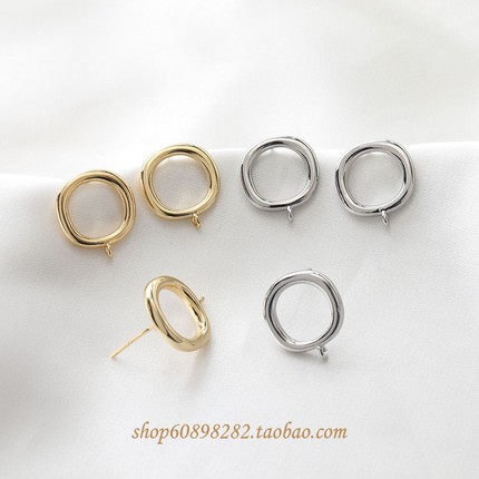 14K包金 铜镀真金 方圆正方形银针耳环耳饰diy手作材料耳钉配件