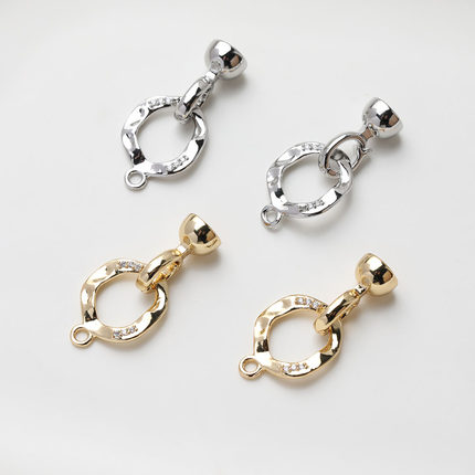 14K电镀真金保色圆形镶锆石不规则简约设计diy手作耳饰项链连接口