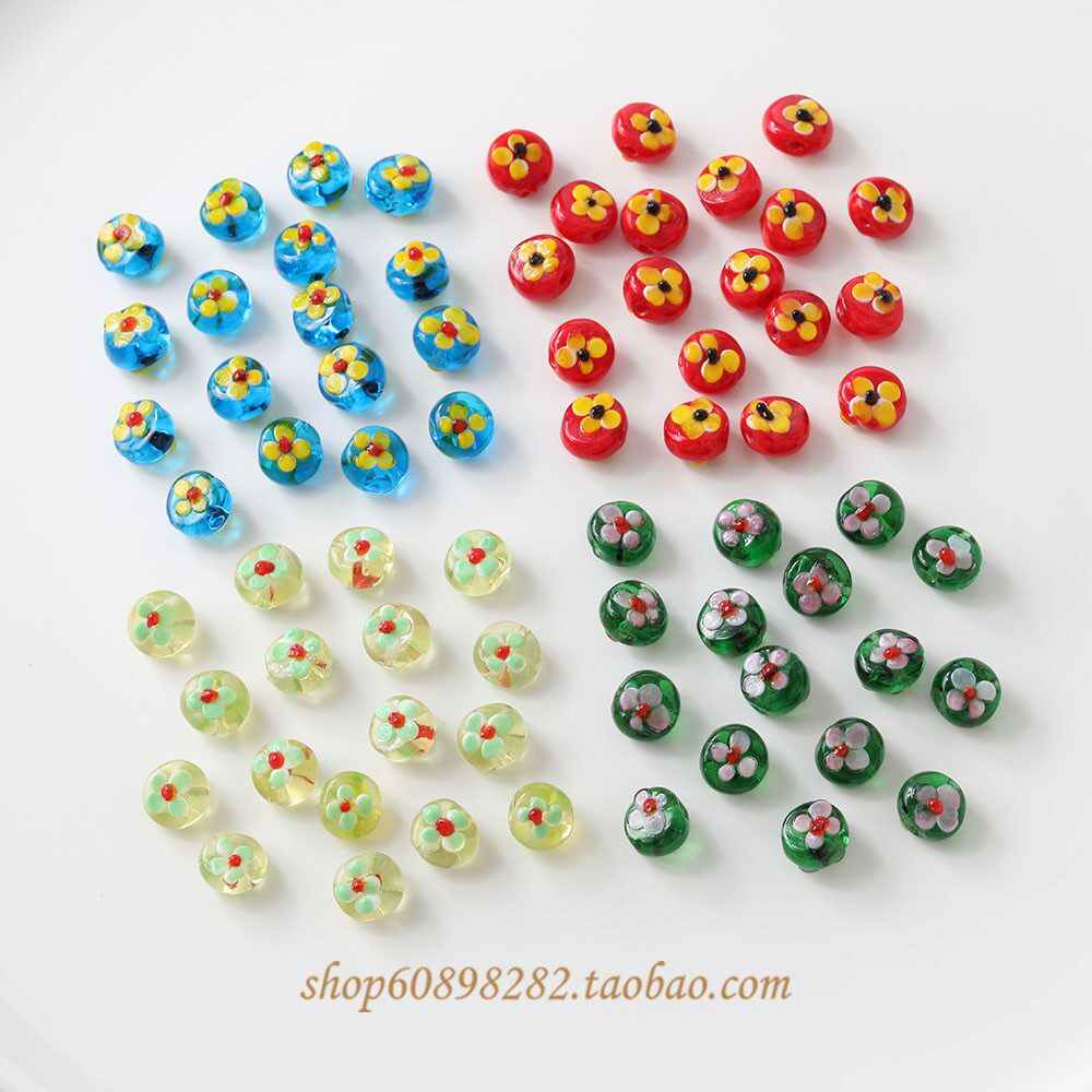 琉璃小圆扁珠四瓣花直孔diy串珠手作项链手链耳饰材料配件