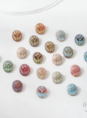 进口捷克珠复古琉璃椭圆描边玫瑰花diy手作串珠手链项链材料配件