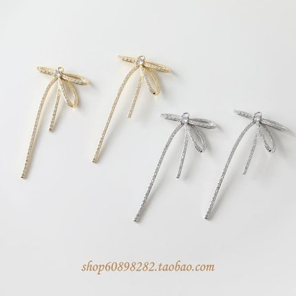 14K电镀电镀真金大款精致蝴蝶结吊坠铜镶锆石diy手作项链耳饰配件