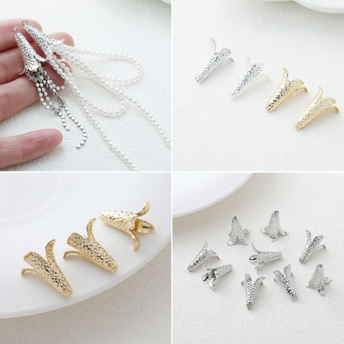 14k电镀真金哑金厚银保色长款喇叭花帽盖diy手作串珠材料配件