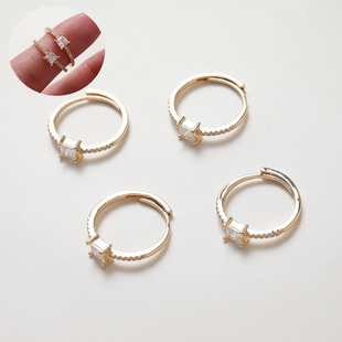 铜镀18K真金正方形简约气质镶锆石戒指