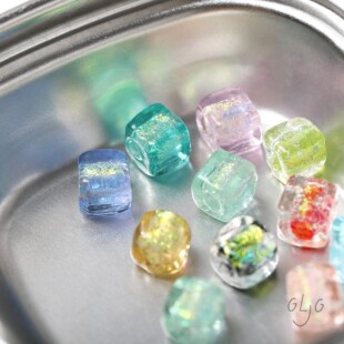 灯工琉璃正方形透明金沙细闪直孔diy手作串珠项链手链材料配件