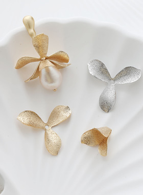 14K电铜电镀厚银三叶草细闪花瓣简约diy手作串珠项链手链材料配件