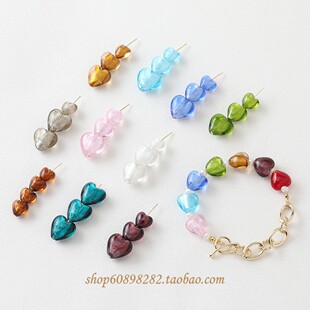 琉璃银箔直孔爱心桃心鸡心diy复古串珠手作项链手链耳饰手作材料