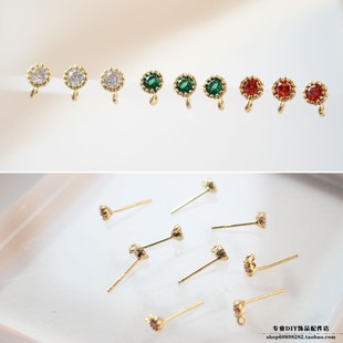 复古超小迷你水钻锆石圆925银针耳钉diy耳饰材料配件