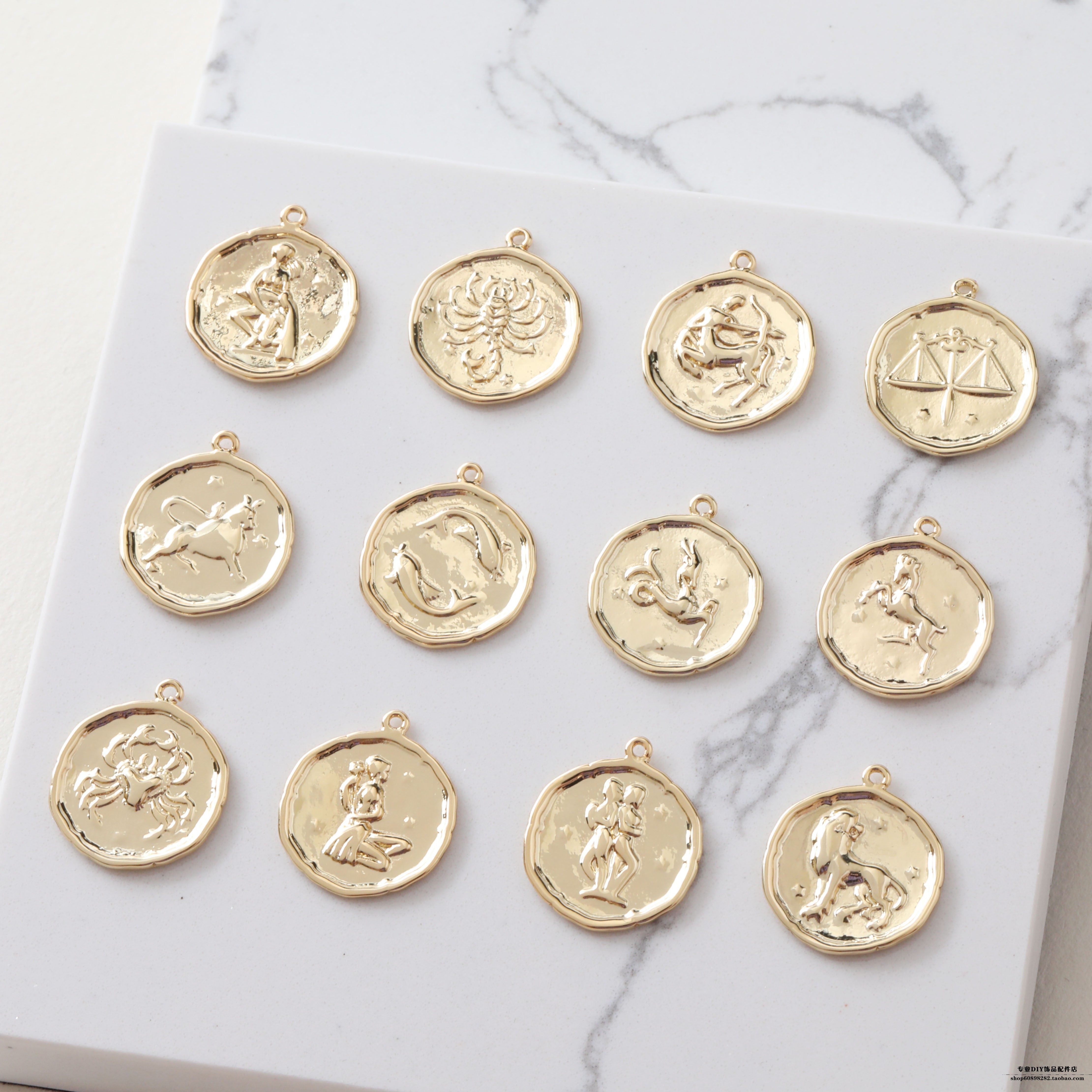 星座银币浮雕铜镀真金手作材料