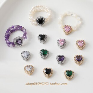 14K电镀真金保色爱心铜镶锆石diy串珠戒指手链项链手作材料配件